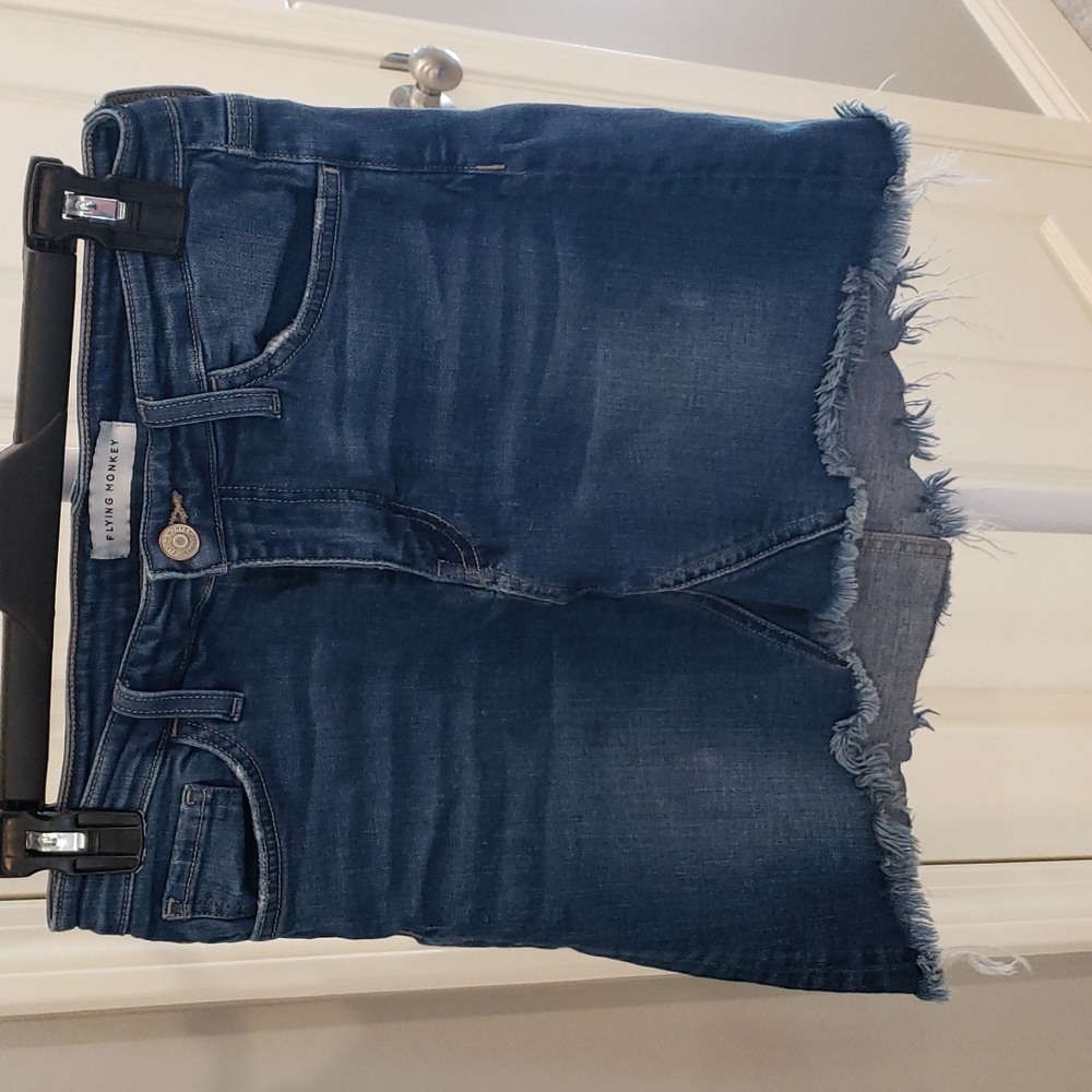 Womens 28 Jean Mini Skirt, Frayed Asymmetrical Hem